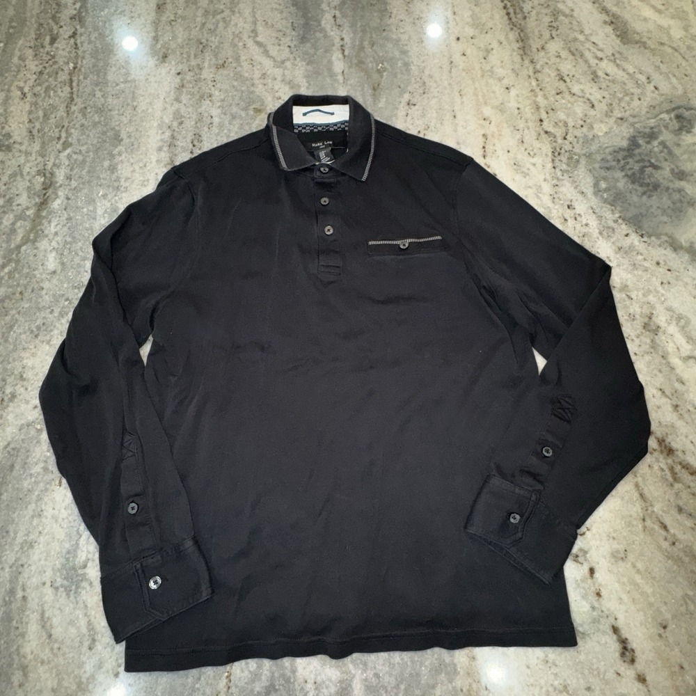 Mark Law Luxury Men's Medium Black Long Sleeve Polo Short Business Staple Preppy